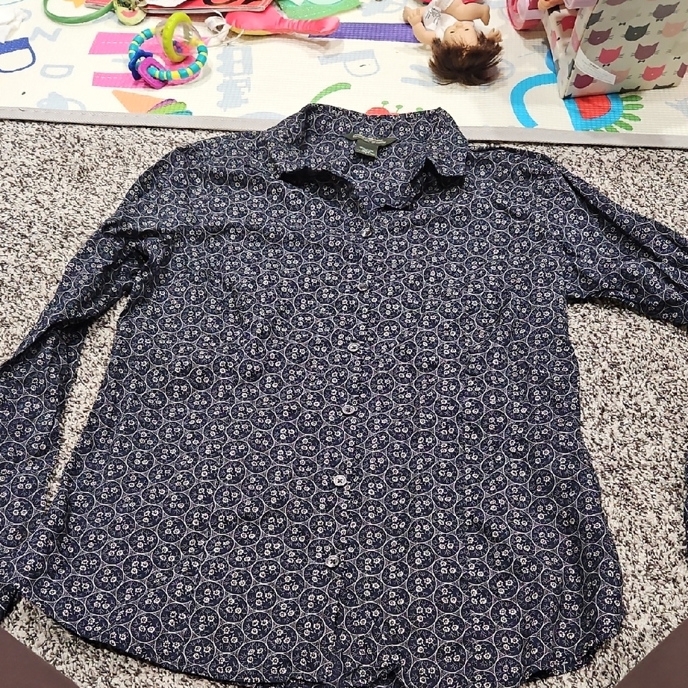 Eddie Bauer Blue Floral Cotton Shirt Women's size small